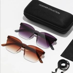 2 PAIR SET OF RIMLESS OMBRE/SHEILD LENS SUNGLASSES UNISEX in Purple & Brown